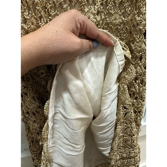 ⭐Diane Von Furstenberg Size S Petite Crochet Adie Dress Gold with Scallop Hem - Picture 7 of 7